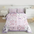 thumbnail image 2 of Manfei Cute Butterflies Bedding Comforter Set,Flying Animal Twin Comforter Sets,Purple White Checkered Bedding Set For Girls Kids,Super Cozy Room Decor,2-Piece, 2 of 8