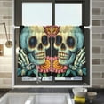 thumbnail image 5 of joogoo Funny Skeleton and Flowers Curtains Sets Half Window Cafe Farmhouse Tier 2 Panels Short Curtain Rod Pocket 27"W x 24"L, 5 of 7