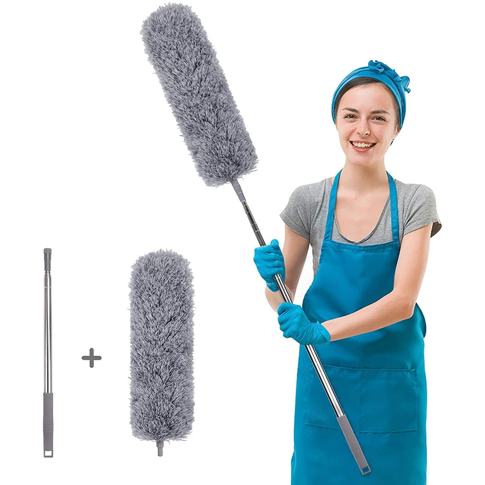 30-100 inches Microfiber Dusters for Cleaning with Extension Pole with 2 Bendable Head Bendable Detachable Scratch-Resistant Cover Washable Extendable Duster for Cleaning Ceiling Fan 