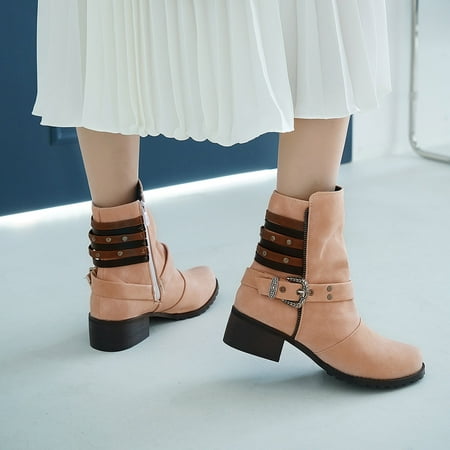 

Zunfeo Women Chukka Boots- Round Toe Desert Boots Low-heeled Solid Vintage Boots Christmas Gifts Clearance Pink 7