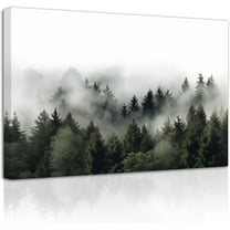 ZHONGYUTONG Mountain Canvas Wall Art Misty Forest Green Pine Tree Painting Prints Natural Landscape Wall Decor for Living Room Bedroom Framed (16.00" x 24.00")
