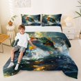 thumbnail image 2 of Castle Fairy Photoreal Wild Bass Full Size Comforter Sets 3-Piece,Sunlit Forest Pond Graphic Bedding Comforter Set,Green Amber,Black Reversible,1 Comforter and 2 Pillowcases, 2 of 6