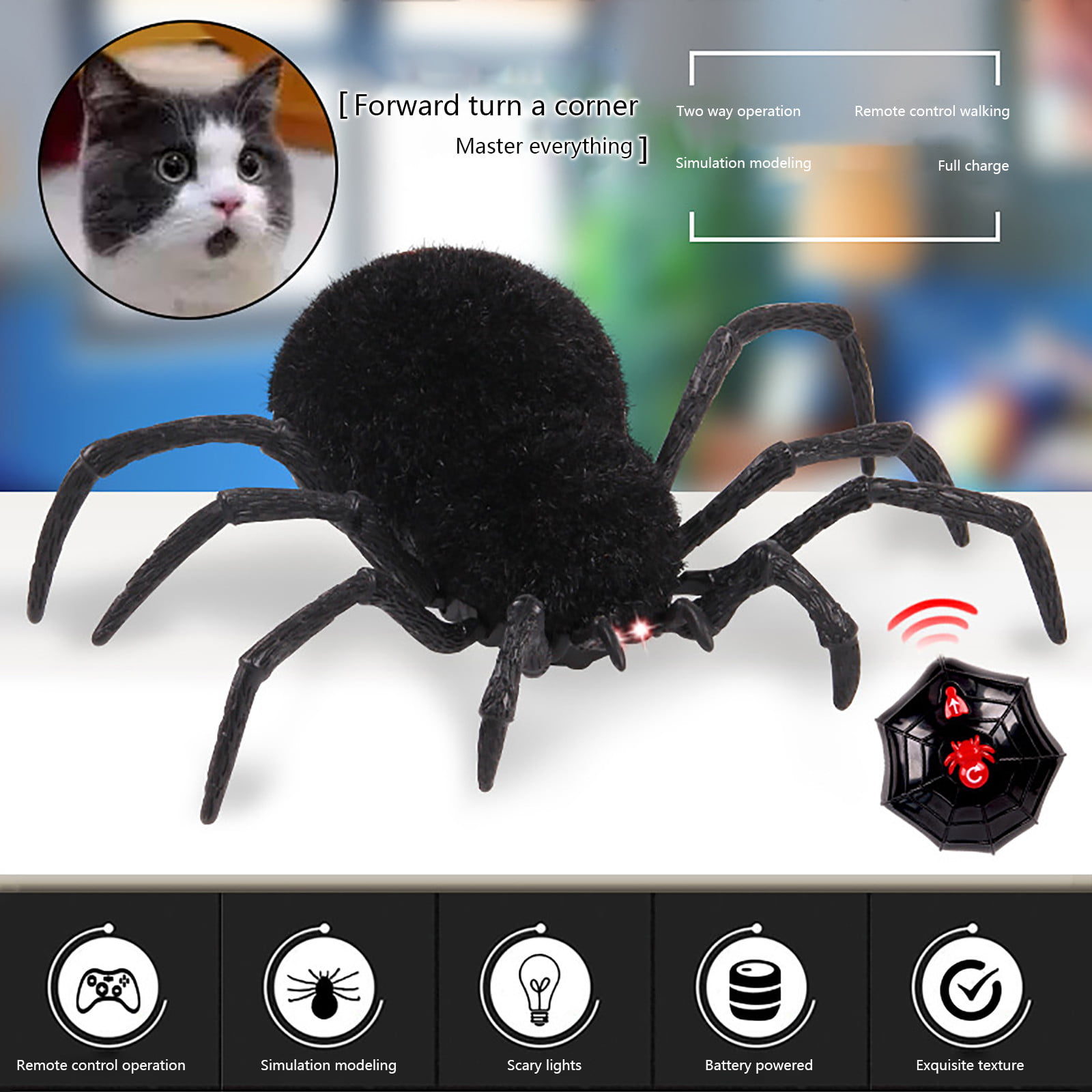 2CH Remote Control Spider Prank Toy Scary Halloween Gift for Trick New 