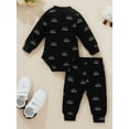thumbnail image 3 of Kiapeise Baby Boys Girls Knitted Outfit Long Sleeve Sun Print Ribbed Romper Pants 2Pcs Sets, 3 of 9