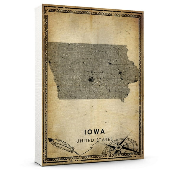 Iowa Vintage Map Prints Canvas, Iowa United States Map City Art Canvas, Canvas,