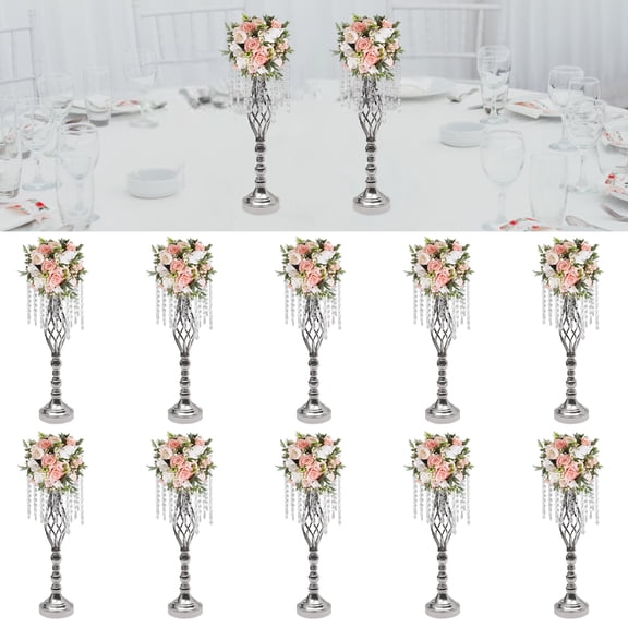 Silver Crystal & Iron Modern Flower Vase Set of 10 55cm Tall Table Centerpieces for Wedding, Party