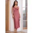 thumbnail image 2 of Vestido LUNAMODA de satén de verano con cuello vuelto para boda, invitada, rosa horneada, 2 of 6