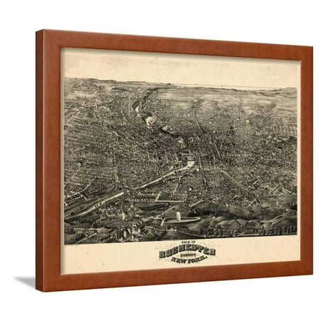 New York State Bird - 1880, Rochester 1880 Bird's Eye View, New York, United States Framed Print Wall Art