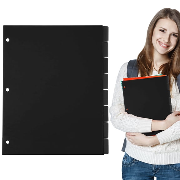 3-Hole Colorful Page Dividers | Oimcto Letter Size 8-Tab PP Dividers, Plastic Index Divider Sheets for 3-Ring Binder, File Paper Classification for School - Black