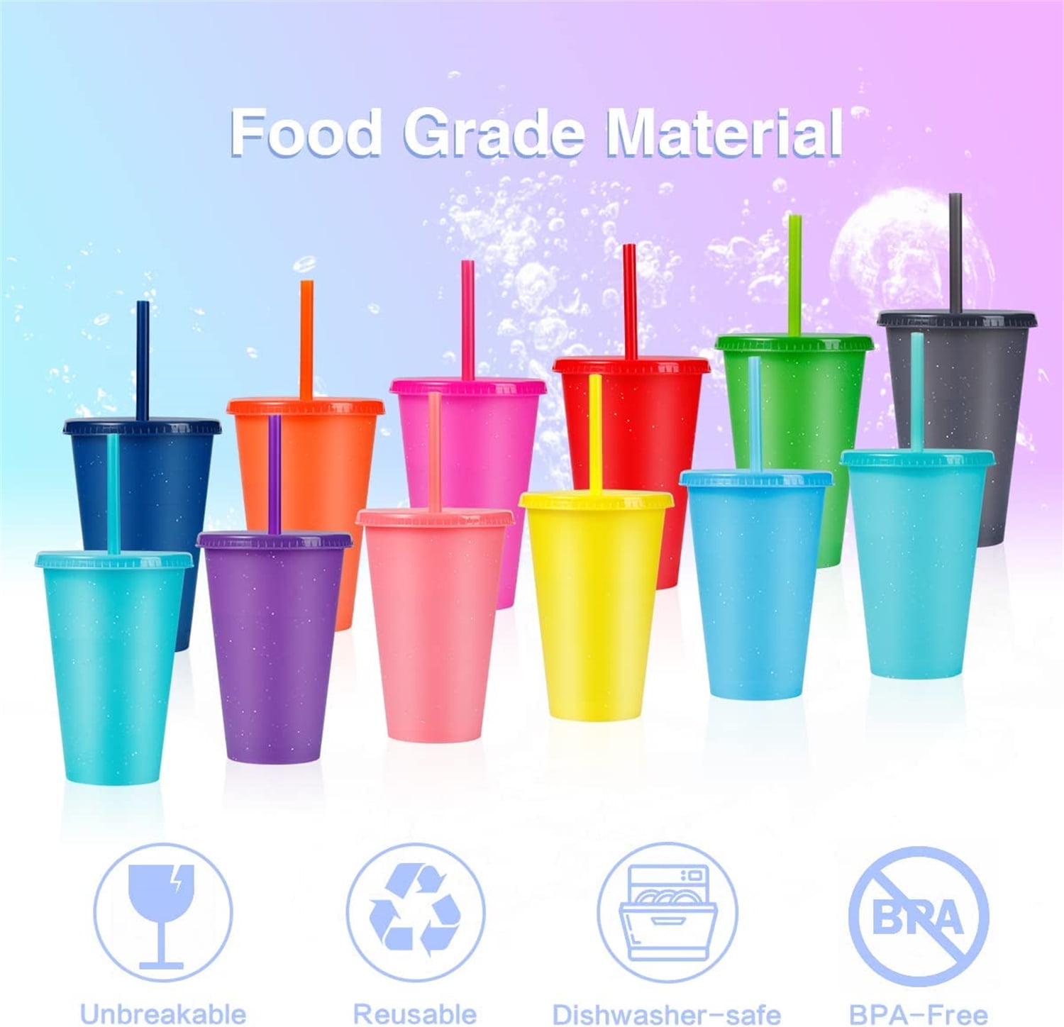 Reusable Plastic Cups with Lids Straws: 12Pcs 24oz Colorful Bulk Party  Cups/BPA-Free Dishwasher-Safe…See more Reusable Plastic Cups with Lids  Straws