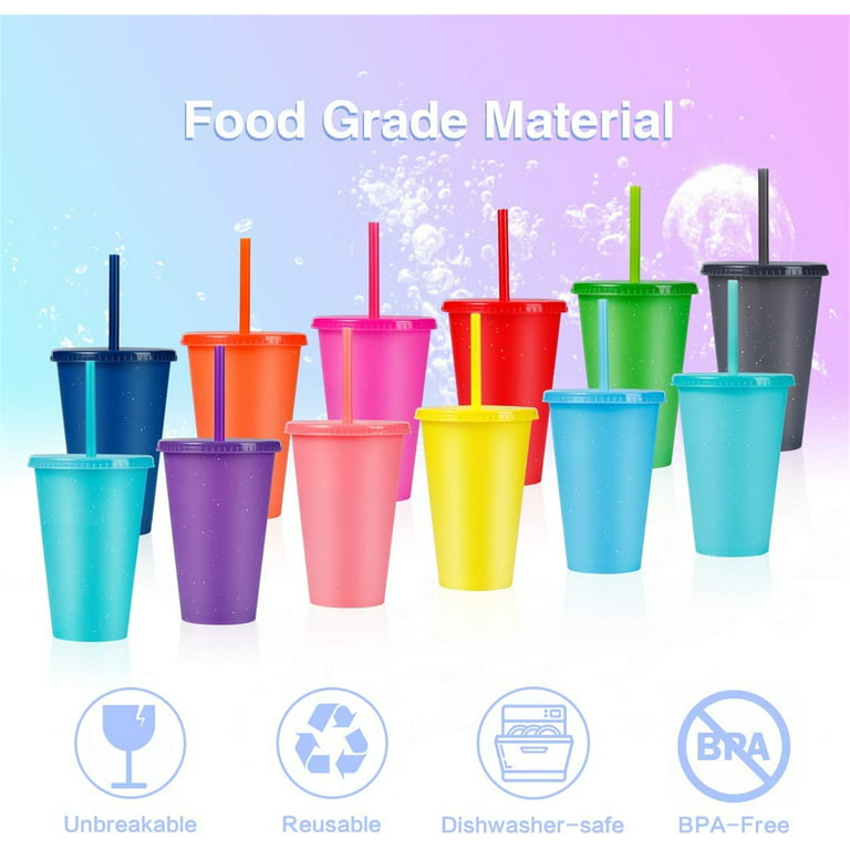 Reusable Cups with Lids and Straws - 7 Iced Coffee Cups with Lids
