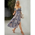 thumbnail image 1 of Purcoar Women's Floral Print Boho Dress Short Sleeve Wrap Ruffle Flowy Maxi Dresses, 1 of 7