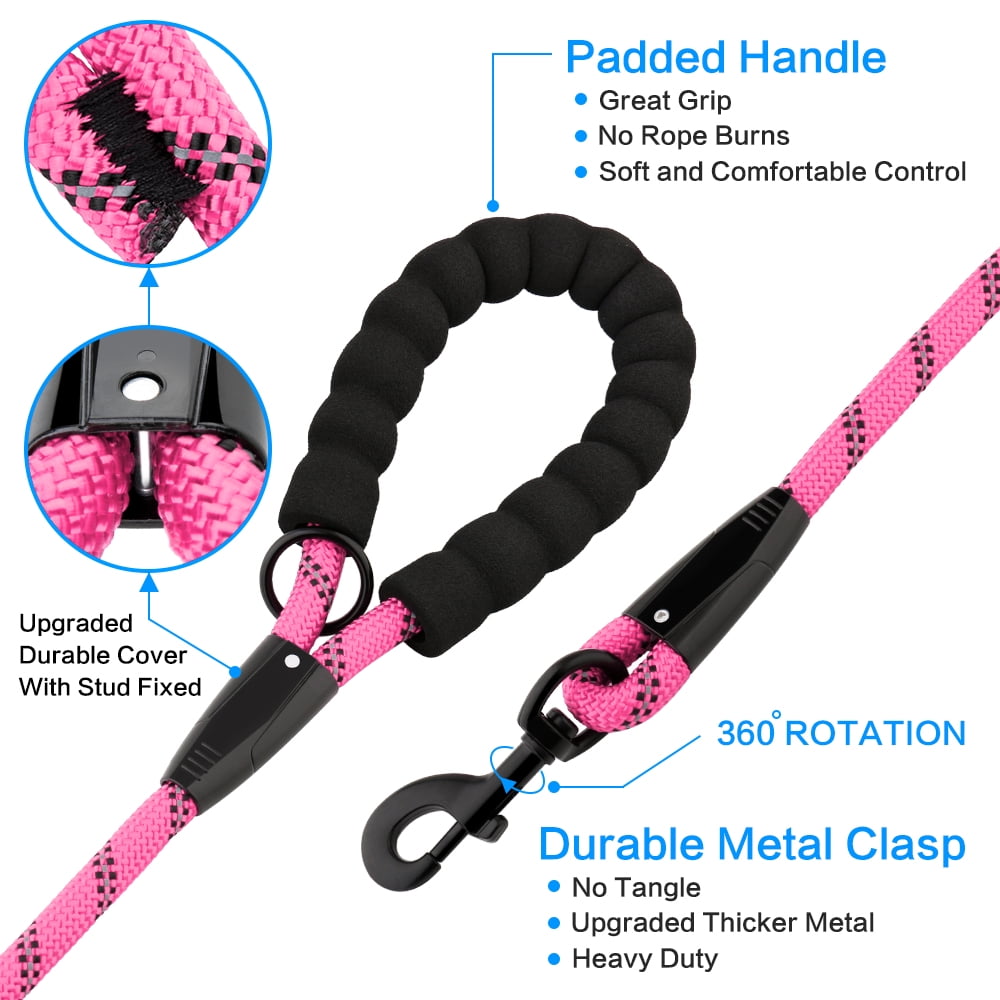 Plutus Pet Long Rope Dog Leash, Heavy Duty, Reflective, With Comfortable Padded Handle, 15FT 20FT 30FT Dog Training Leash for Small Medium Large Dogs (50FT, Pink)