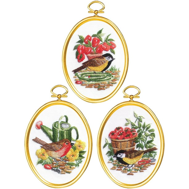 Janlynn jessecmault kit 3x4 set of 3gardening birdsstiched in floss