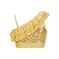 thumbnail image 2 of TiaoBug Kids Girls Asymmetrical Ruffled Sequin Performance Crop Tops Modern Jazz Hip Hop One Shoulder Dance Top Gold 10, 2 of 7