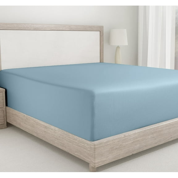 California Design Den King Fitted Sheet Only, Soft 400 Thread Count 100% Cotton Sateen, Deep Pocket, All-Around Elastic, Side Indicators - Sky Blue