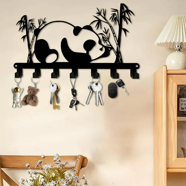 Perchero para llaves, perchero con diseño de panda, multifuncional, de fácil instalación, para colgar en la pared, para la entrada y el dormitorio.
