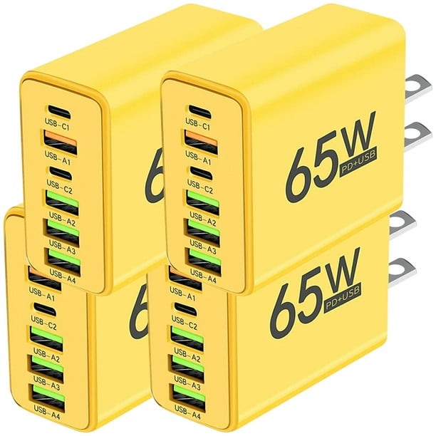 Cargador para Varios Dispositivos HotShot NexusYellow 4 Pzas 6 Puertos USB 5V 3A Max 65W 100-240V 50-80Hz Amarillo