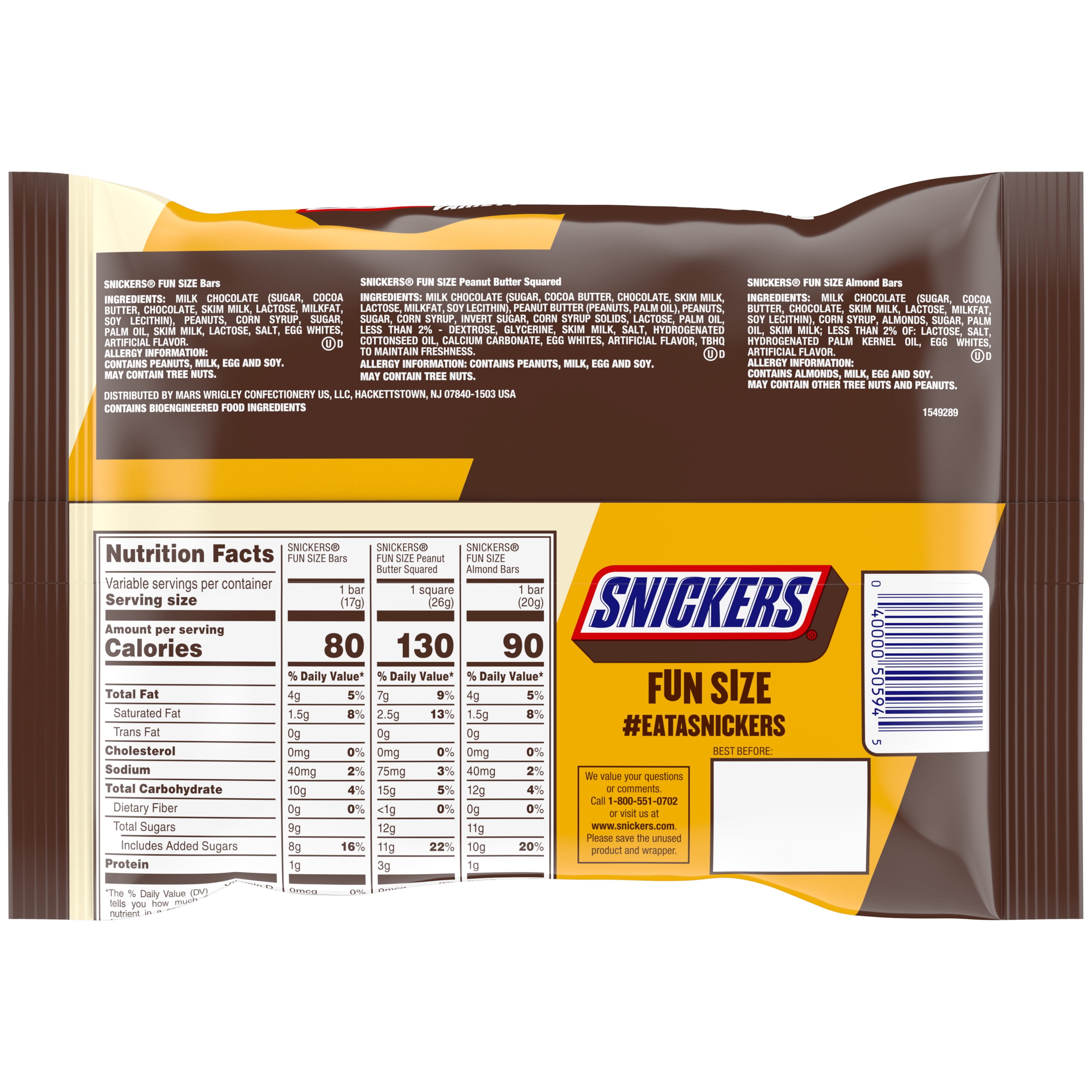 Snickers Original & Peanut Butter & Almond Variety Pack Fun Size Chocolate  Candy Bars Bag, 45 pc - Fry's Food Stores