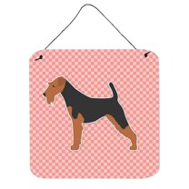 Welsh Terrier Checkerboard Pink Wall or Door Hanging Prints