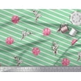 thumbnail image 3 of Soimoi Green Cotton Jersey Fabric Stripe & Rose Bouquet Floral Print Fabric by the Yard 58 Inch Wide, 3 of 3