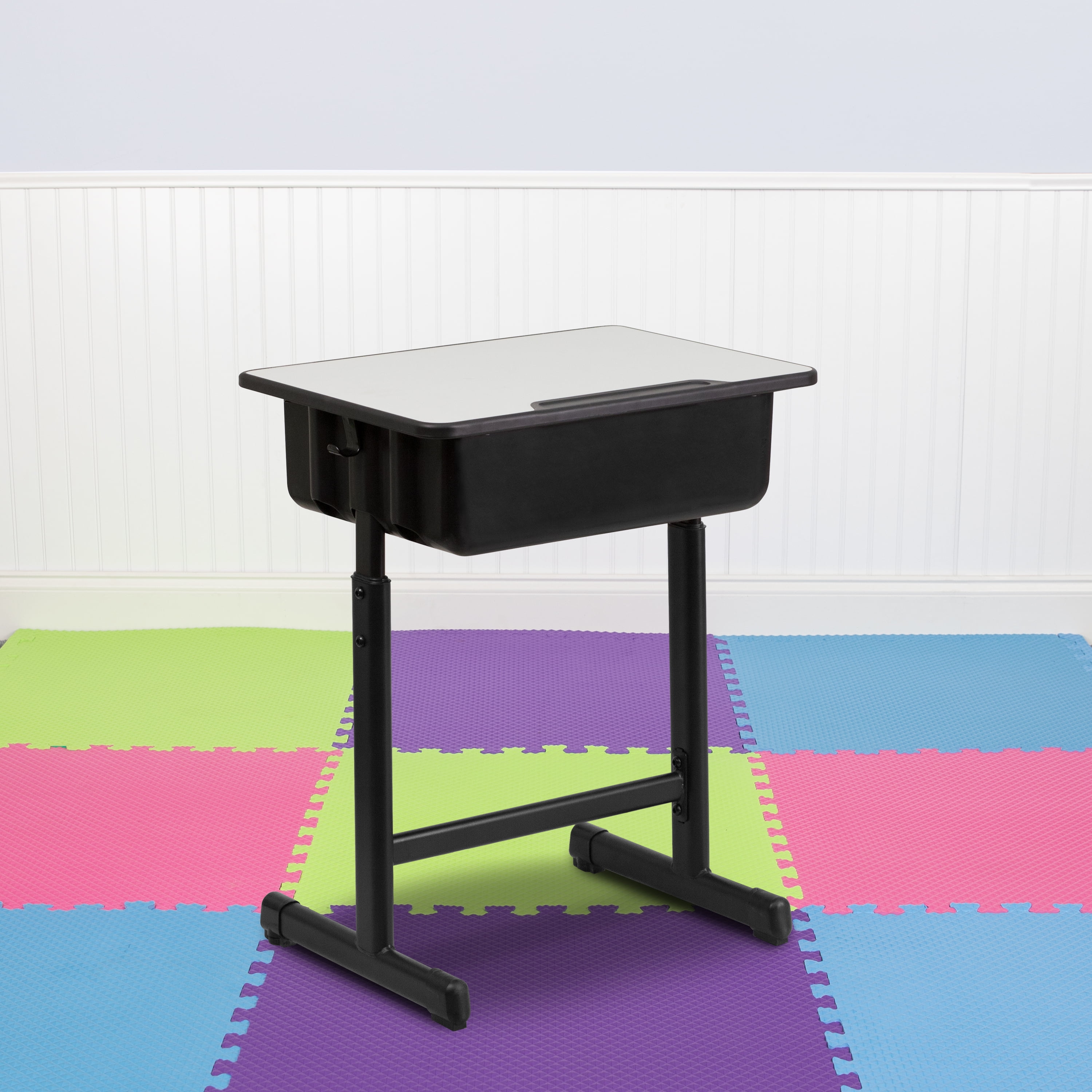Flash Furniture Student Desk with Grey Top and Adjustable Height Black