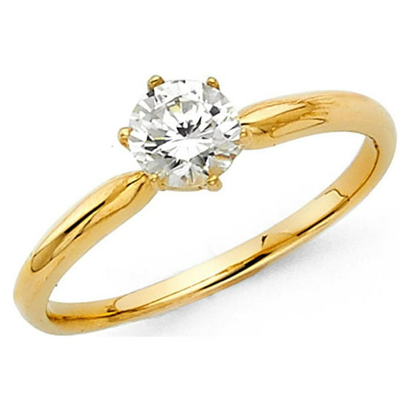 Round CZ Solitaire Engagement Ring 14k Yellow Gold Anniversary Single Stone CZ Band Bridal Style Size 7