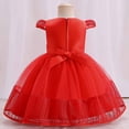 thumbnail image 4 of REORIAFEE Girl Pageant Party Dress Tulle Princess Flower Girls Wedding Gown Sleeveless Lace Bow Mesh Dress Gauze Dress Princess Dress Red 0-6 Months, 4 of 9