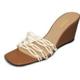 thumbnail image 2 of XYD Women Woven Strap Wedge High Heel Slide Sandals Square Open Toe Slip On Mules Elegant Beach Dressy Shoes Size 13.5 Brown, 2 of 4