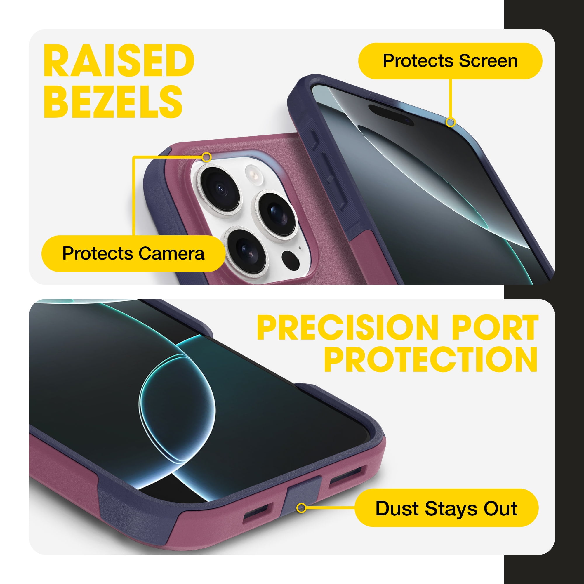 OtterBox iPhone 16 Pro Max (Only) – Commuter Series Case – Built-In MagSafe – Thin, Dual-Layer, Pocket-Friendly, Port Cover – Berry Smooth (Pink/Purple)