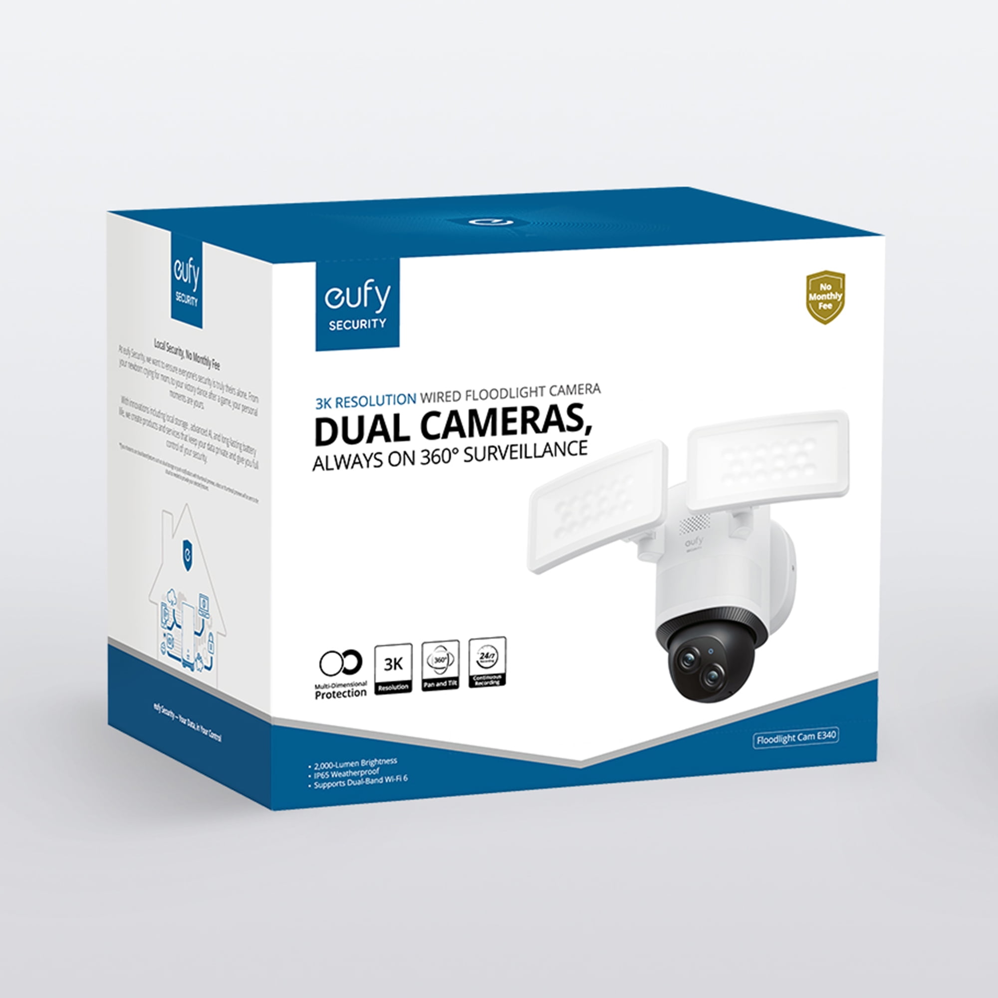 eufy Floodlight 3K Camera E340 Wired Dual Camera, 360° Pan Tilt