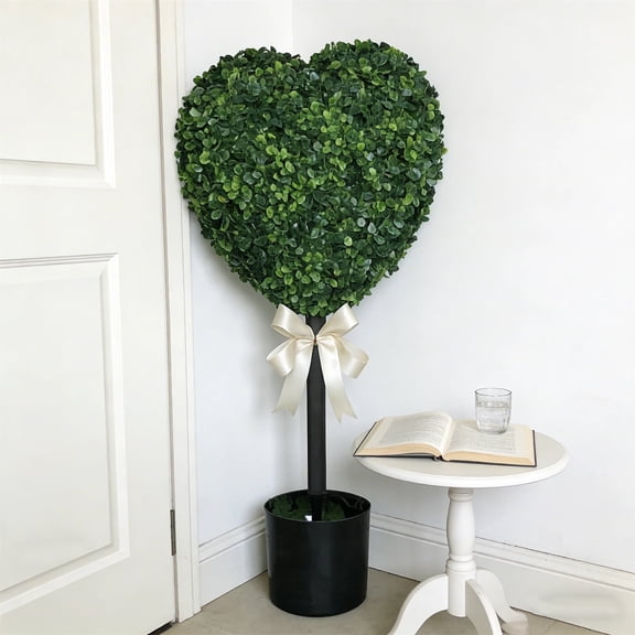 Clearance! Valentine's Day Boxwood Heart Topiary, Heart Topiary Trees, Artificial Decorations Ball Planter Pots with Bow Tie, Topiary Trees Artificial Outdoor, Valentines Gift for Him Her Women Men!