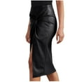 thumbnail image 4 of Lovskoo Women's Faux Leather Front Twist Knot Midi Skirt High Waist Long Skirt with Slit Black, 4 of 9