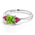 thumbnail image 3 of Gem Stone King 10K White Gold Green Peridot and Pink Tourmaline 3 Stone Engagement Ring for Women (1.05 Cttw, Gemstone August Birthstone, Princess Center 5MM, Trillion 3.5MM, Size 6.5), 3 of 5