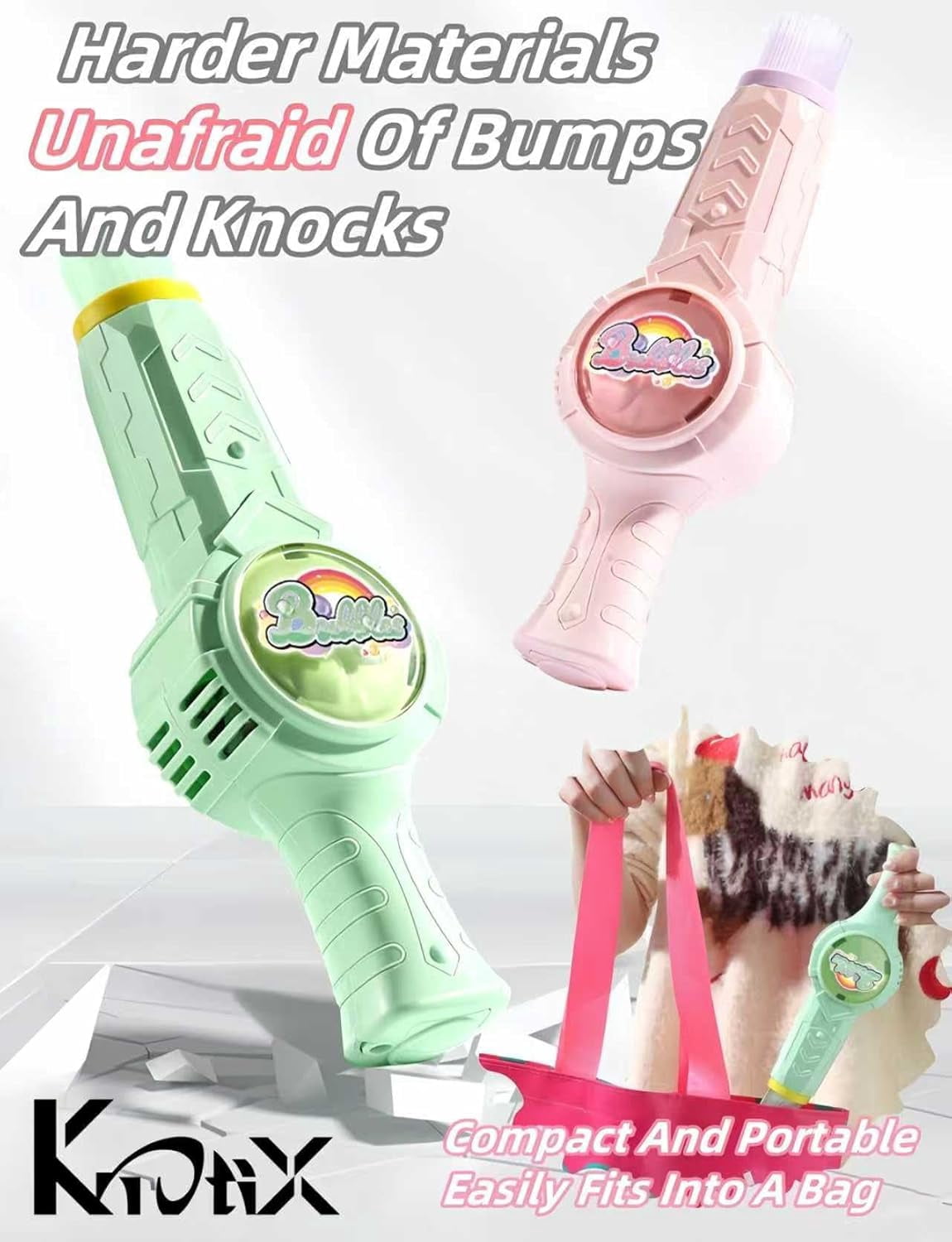 Rechargeable Elastic Smoke Bubble Machine – Magic Wand with Lights & Sound,Bubble Gloves & Spill-Proof Cup, Safe Solution (Green/Pink)