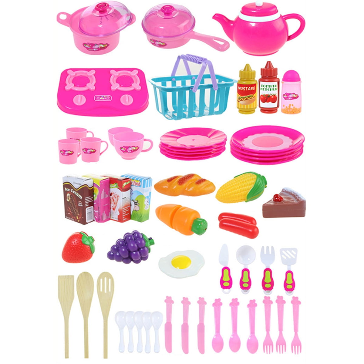 54pcs Set of Simulation Kitchen Toys, Children's Educational Characters, Cutlery, Kitchenware