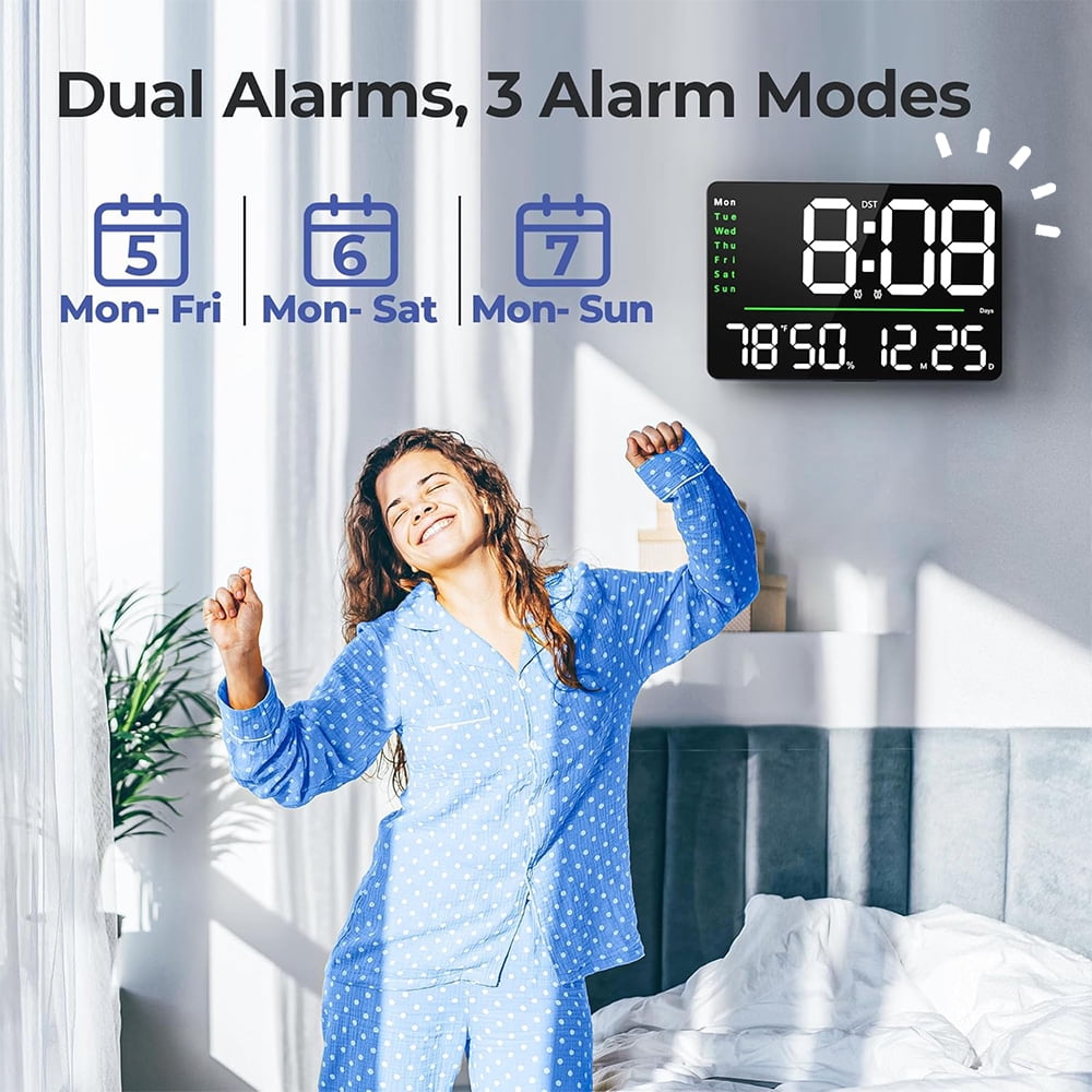 Teetheory Digital Wall Alarm Clock, 16" LED Large Display Alarm Clocks with Remote Control, Oversized Wall Clock w/ Date, Day of Week, Temperature for Table&Wall Mount Bedroom Office Senior