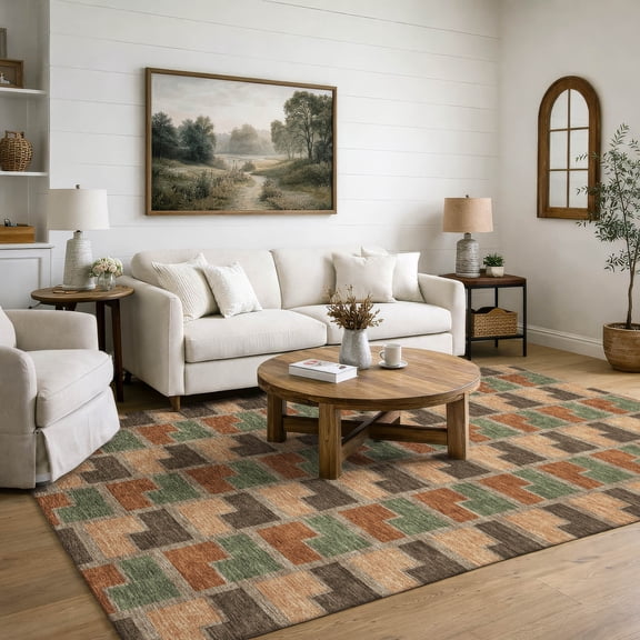 Addison Rugs Mayfield Premium Machine Washable Transitional Geometric Paprika Rectangle Rug, 10' x 14'