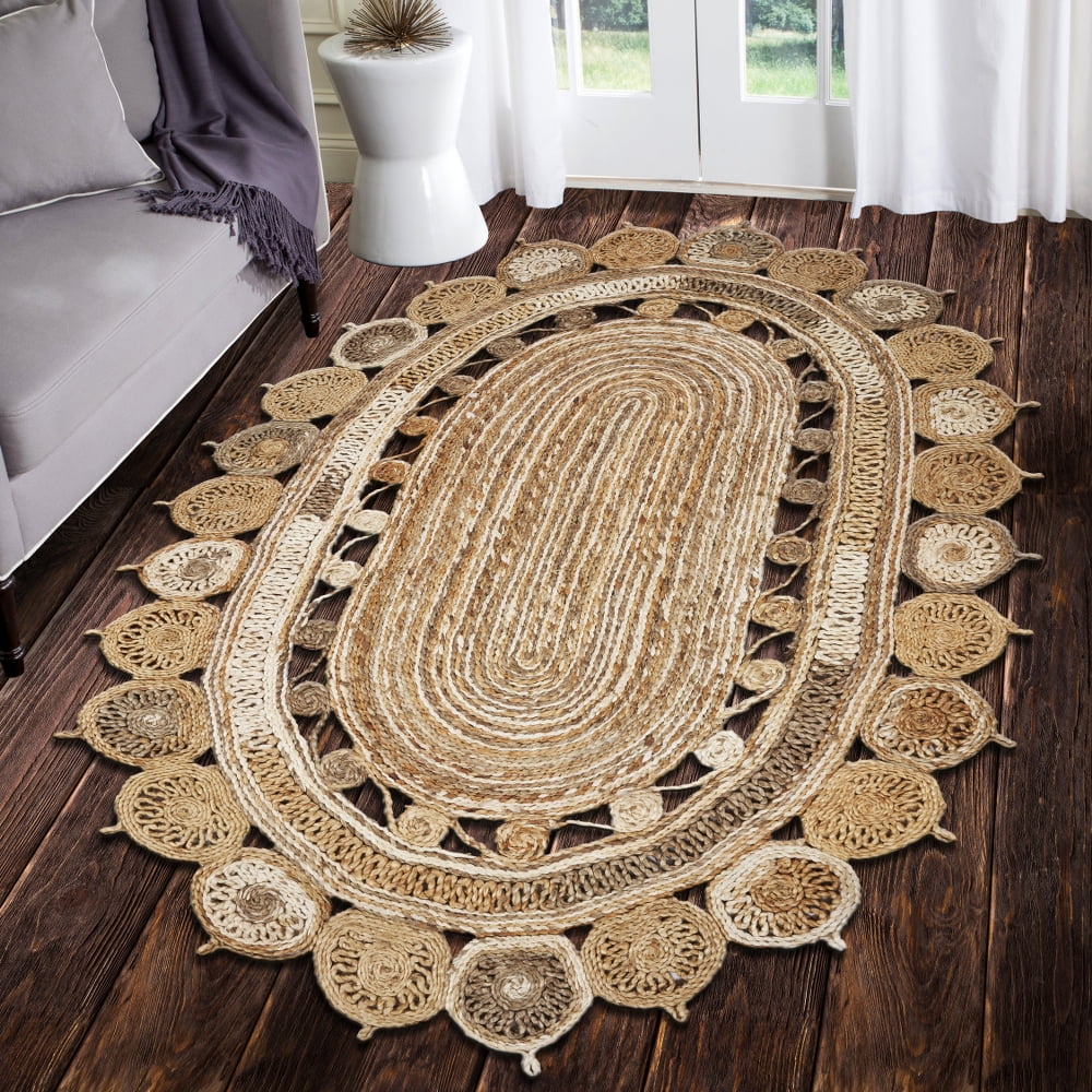 LR Home Natural Jute Sultana Bleach Gray Oval Indoor Area Rug ( 7' x 9