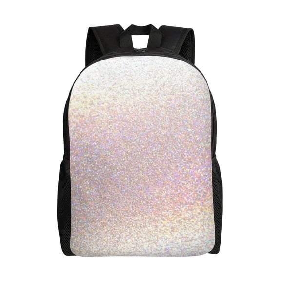 Xecao Glitter Light Pearl Print School Backpack with Laptop Compartment Small Travel Laptop Backpack for Women Men Waterproof College Backpack Simple School Bag