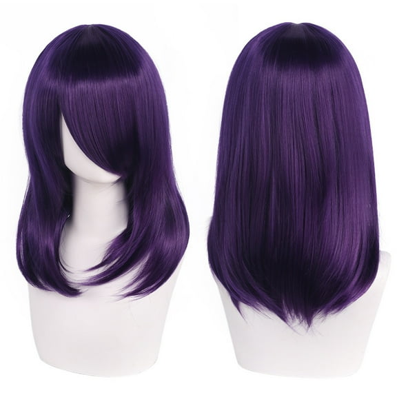Namzi 1pc 40cm Short Wig, Cosplay Wig, Straight Wig, Synthetic Wig, Shoulder Length Wig,Black Purple