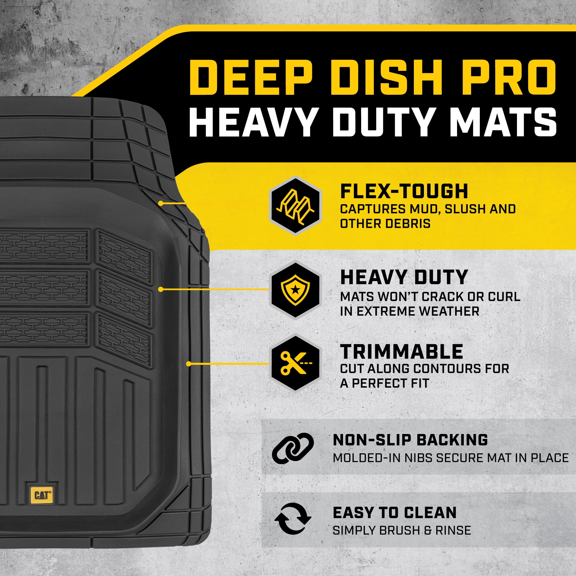 Caterpillar CAMT-9014 (4-Piece) Deep Dish Rubber Truck Floor Mats, Trim To Fit for Car Truck SUV