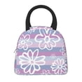 thumbnail image 3 of YFYANG Portable Waterproof Insulated Lunch Bag, Purple Striped Flowers Reusable Cooler Bag / Picnic Bag for Adults Teens, 3 of 9