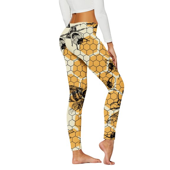 FYEGRE Women's Fashion Printed Leggings High Waist Yoga Pants for Casual Wear and Sports Activities Yellow L