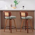 thumbnail image 5 of iooHug 26 Inch Counter Height Bar Stools Set of 2, Swivel Kitchen Island Chairs with Rattan Cane Back, Linen Upholstered Seat, Walnut Wood Legs, 5 of 9
