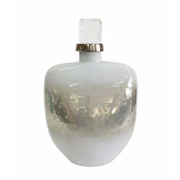 CC Home Furnishings Iridescent Glass Bottle with Acrylic Stopper - 12.5" - Silver and White