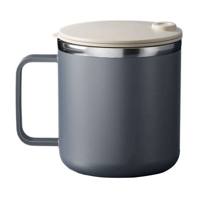 Tasse à Café Isolée Couvercle Plat Tasse en Acier Inoxydable 304 400 ml Tasse à Café Isolée avec Poignée et Couvercle, Tasse à Café à Double Paroi en Acier Inoxydable Isolée sous Vide