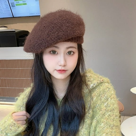 SikaFu Maheimao Hat Autumn And Winter Korean Edition Knitted Plush Rabbit Hair Beret Japanese Large Head Circumferential Face Small Woolen Hat