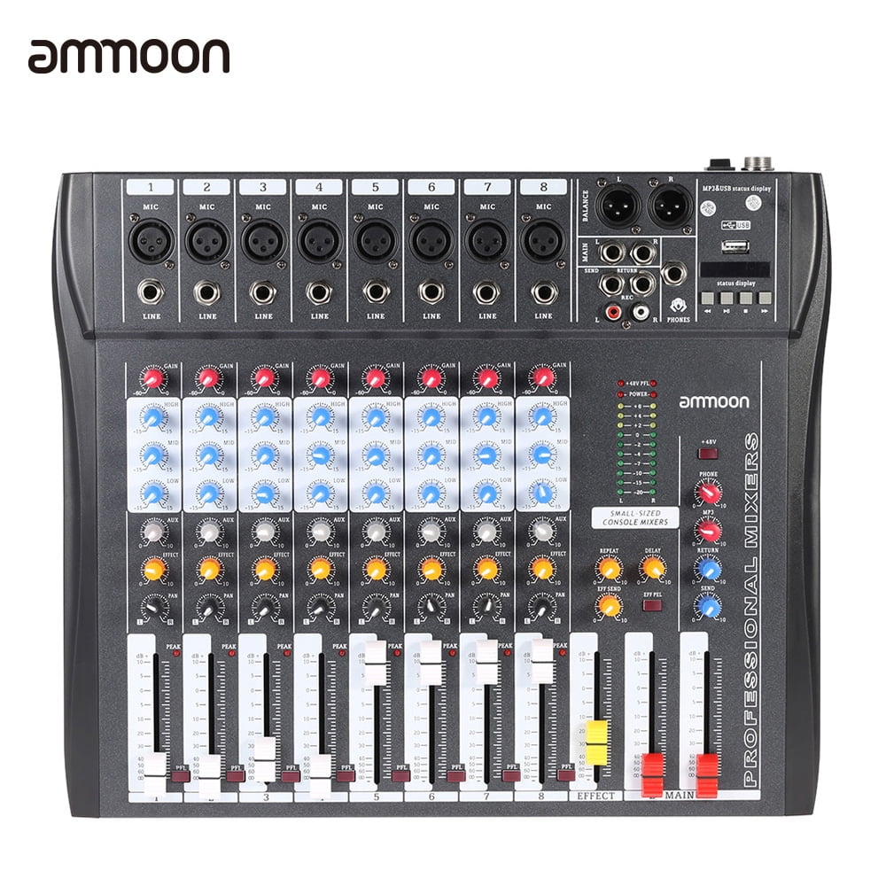 ammoon 8 Channel Digtal Mic Line Audio Mixing Mixer Console with 48V ...