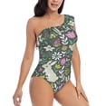 thumbnail image 3 of Cauagu Retro Bunny Floral Print Women's Sexy One Piece Swimsuits One Shoulder Ruffle Tummy Control Bathing Suit Slimming Swimwear-Medium, 3 of 6